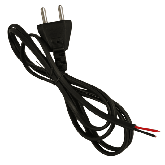 1.5 meter black PVC flat wire 2 pin power cable, durable with 250V voltage, universally compatible and one side open