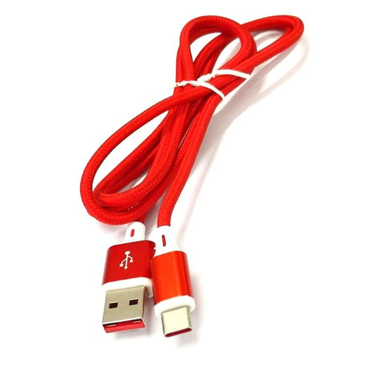 Close-up view of Wired Type-C Braided Cable, Red 65W USB-C Fast Charging, part of the Mobile Cables collection, lightweight and long-lasting, 1.25m in length