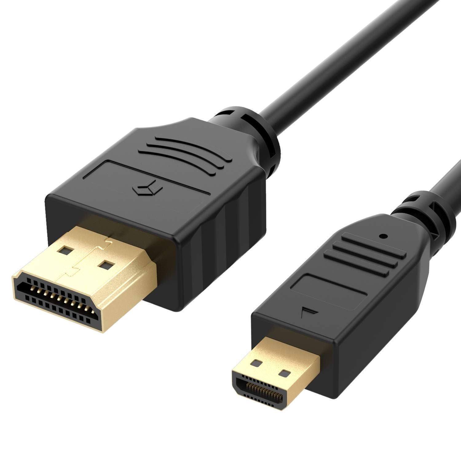 Black PVC Micro HDMI to HDMI cable of 1.5 meters, compatible with smartphones, tablets, monitors, and televisions