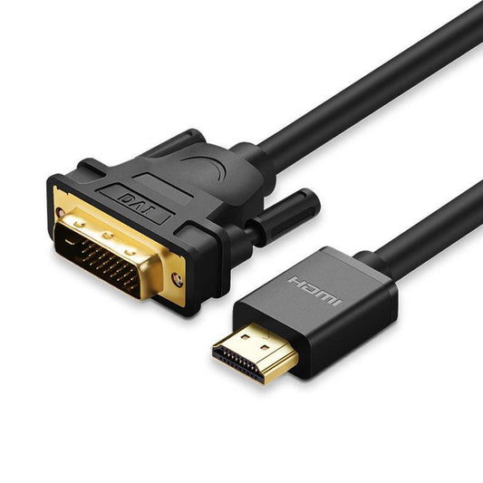 Black PVC HDMI to DVI Bi-directional cable, DVI 24+1 male adapter compatible with monitors, TVs, projectors, laptops