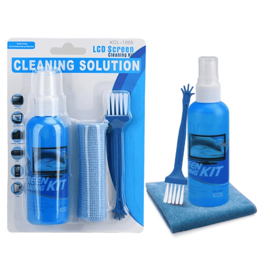 3 in 1 screen cleaning kit with metal tools including screen cleaner spray, microfiber cloth and brush for PC laptop, LCD and LED screens