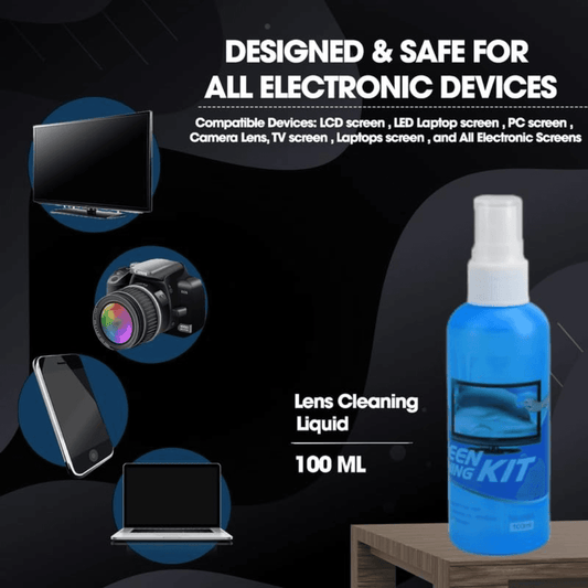 3 in 1 screen cleaning kit with metal tools including screen cleaner spray, microfiber cloth and brush for PC laptop, LCD and LED screens