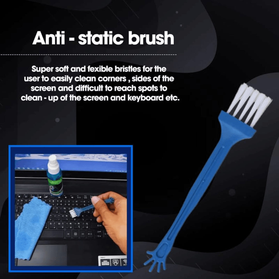 3 in 1 screen cleaning kit with metal tools including screen cleaner spray, microfiber cloth and brush for PC laptop, LCD and LED screens