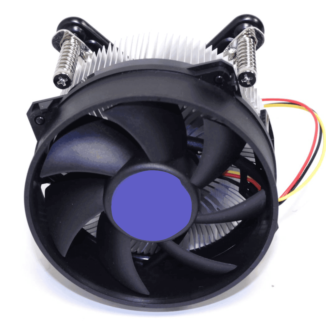 Black and Silver A775 CPU fan, Intel i3 cooling fan, and Pentium 4 processor cooler with 12 Volt voltage and 4-pin connector