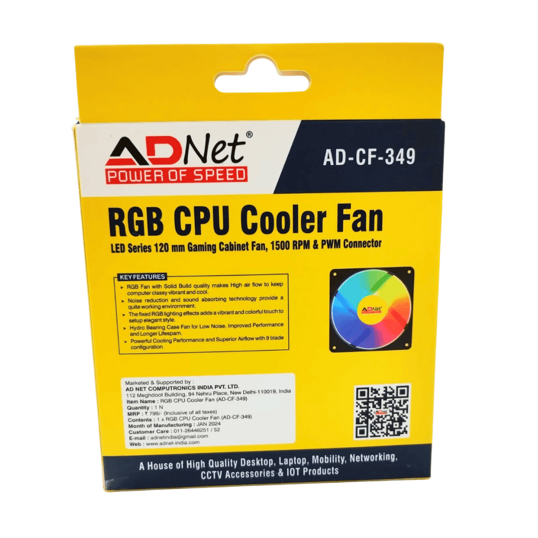 Generic RGB CPU Cooler Fan, 120mm black cooling fan with 1500 RPM and PWM connector, featuring varied LED colors for optimal gaming.