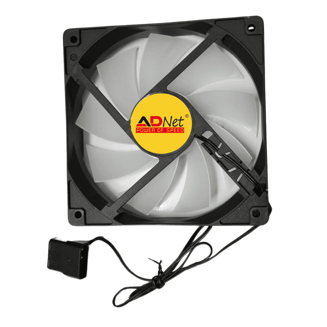 Generic RGB CPU Cooler Fan, 120mm black cooling fan with 1500 RPM and PWM connector, featuring varied LED colors for optimal gaming.