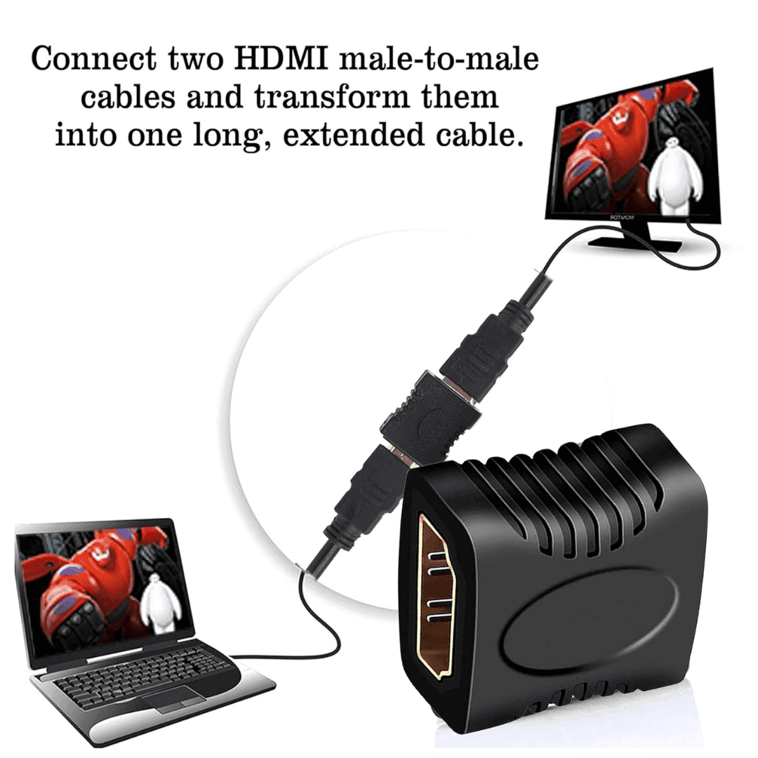 Compact Generic HDMI Joiner Extender made of plastic and metal in black, featuring high-speed data transfer - a connection type HDMI Female to HDMI Female, compatible with HDMI Type-A Cables