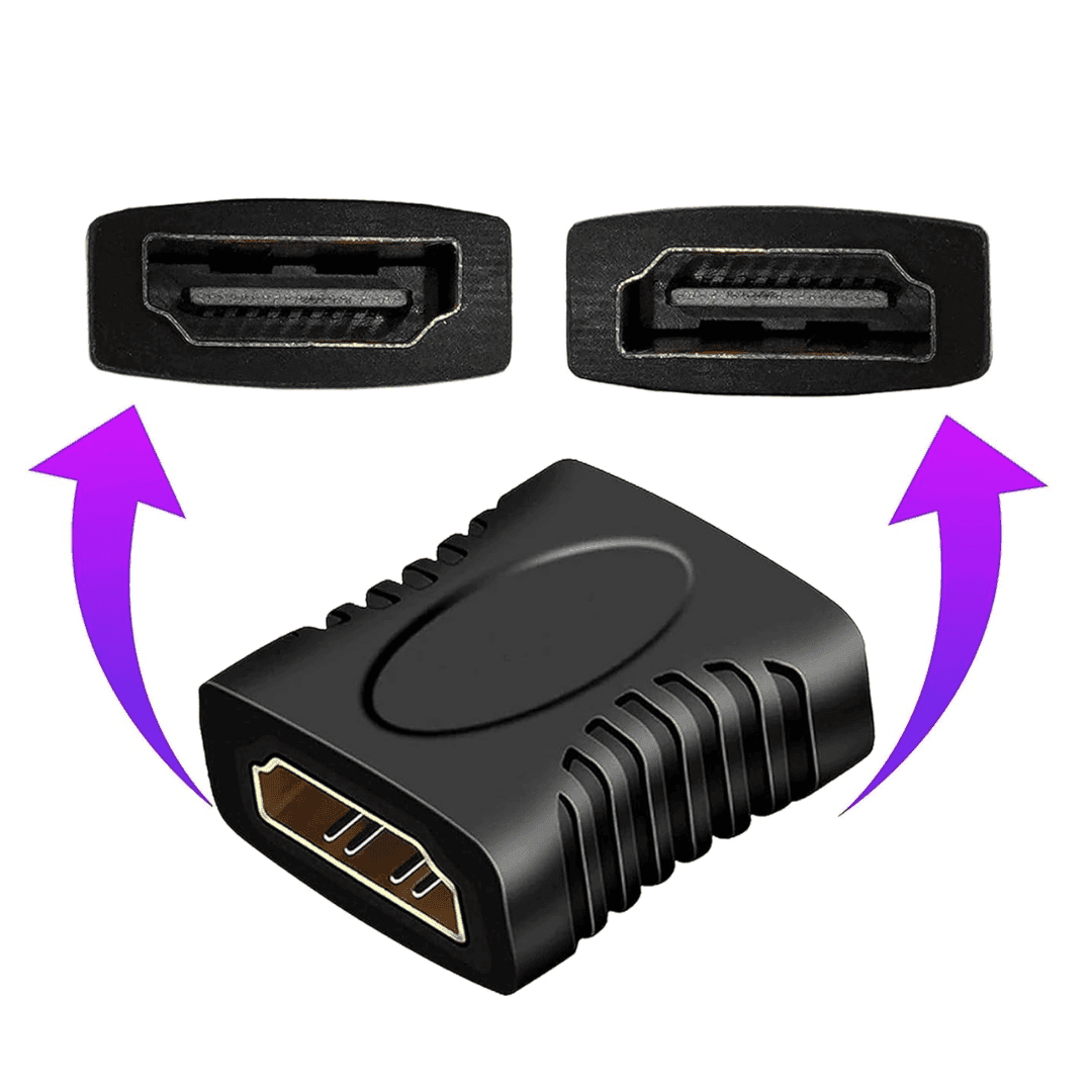 Compact Generic HDMI Joiner Extender made of plastic and metal in black, featuring high-speed data transfer - a connection type HDMI Female to HDMI Female, compatible with HDMI Type-A Cables