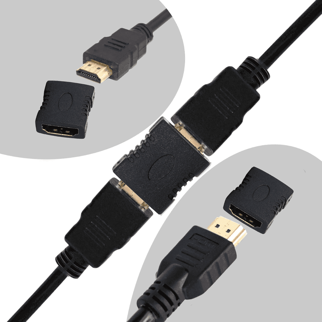 Compact Generic HDMI Joiner Extender made of plastic and metal in black, featuring high-speed data transfer - a connection type HDMI Female to HDMI Female, compatible with HDMI Type-A Cables