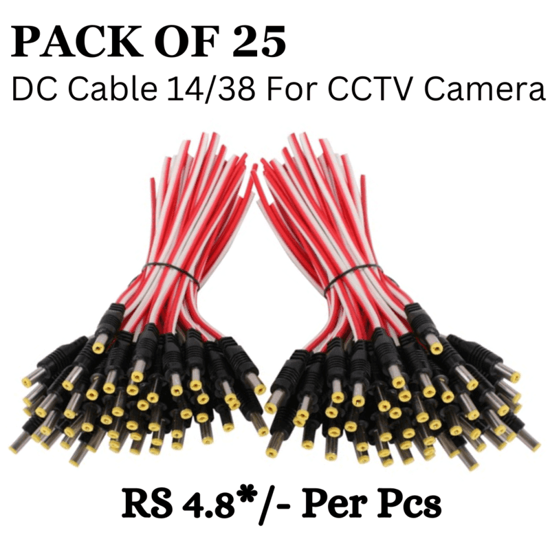 Pack of 25, 14/38 power DC cables compatible with CCTV cameras, plastic material