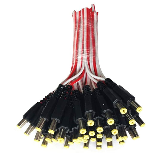 Standard size, durable red and white DC cable for CCTV camera power supply, compatible with generic security system.