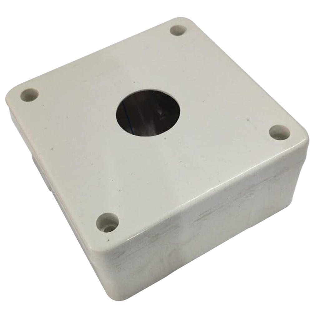 White, durable, weather-resistant PVC Square Junction Box measuring 10cm x 10cm, ideal for CCTV camera cable entry connections