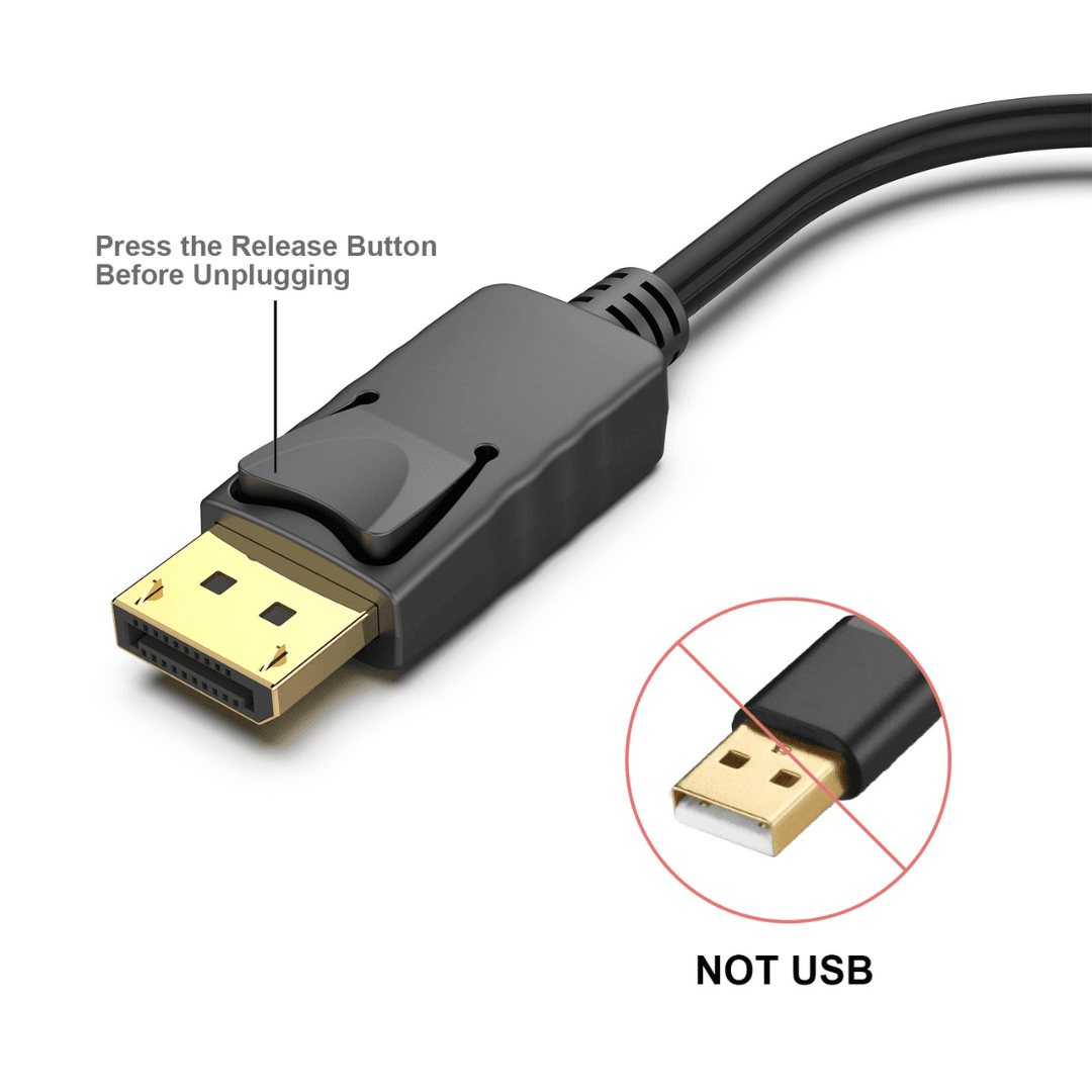 Black standard-sized Display Port to HDMI Converter Cable, a durable HDMI Connector made of plastic and metal, offers high-speed plug-and-play functionality for DisplayPort Devices and HDMI Monitors.