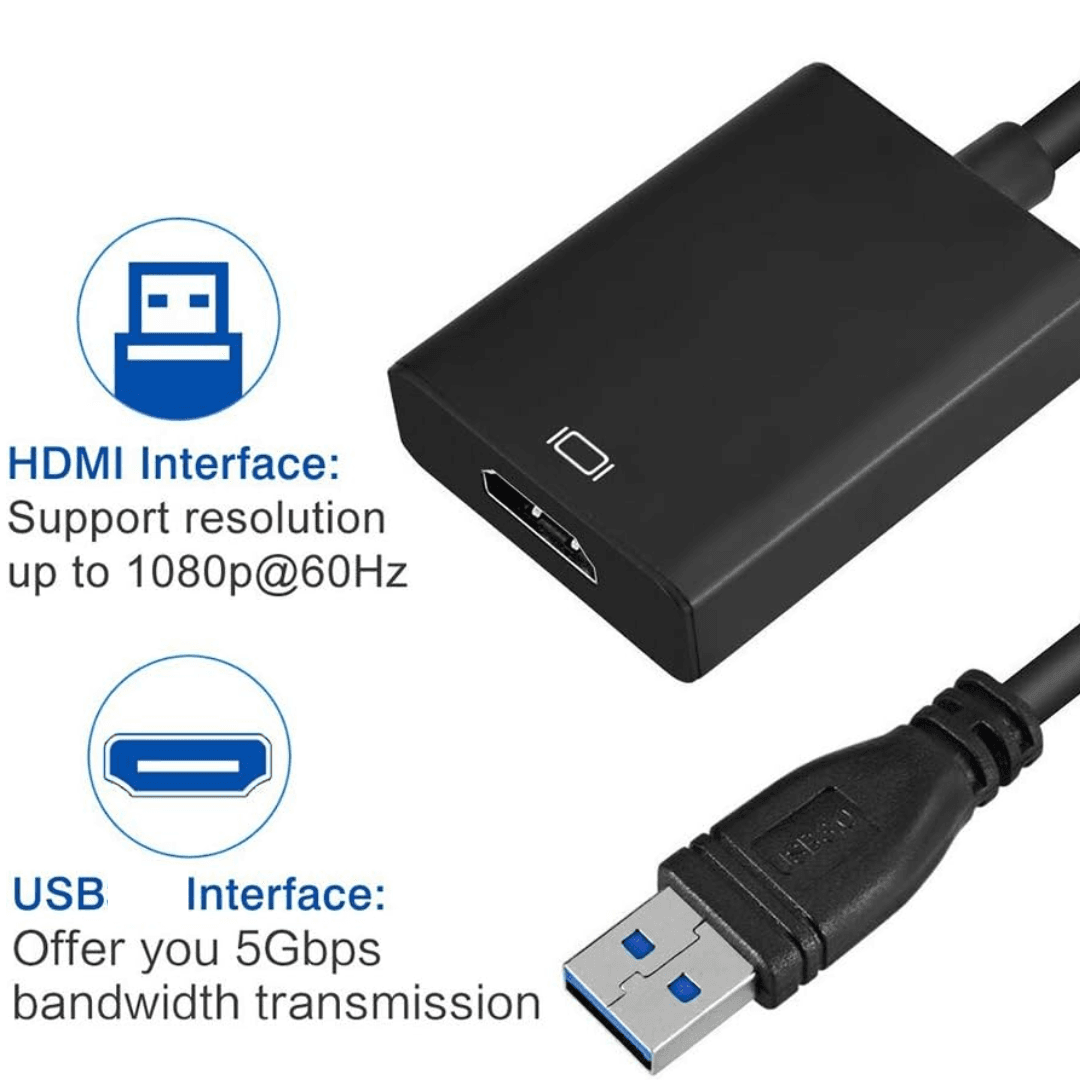 Black Generic USB to HDMI Converter with 1080P support, compatible with PC and monitors