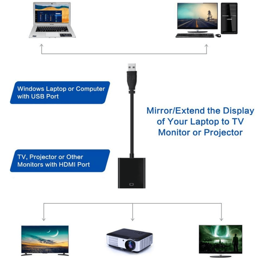 Black Generic USB to HDMI Converter with 1080P support, compatible with PC and monitors