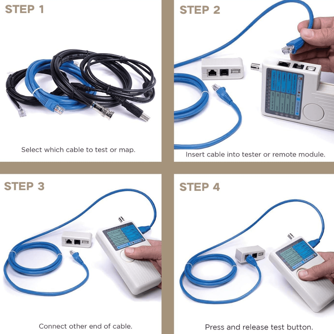 Ezlink NF-3468, multi-function 4 in 1 Cable Tester for RJ-45, RJ-11, USB, and BNC. Part of the repairing tools collection.