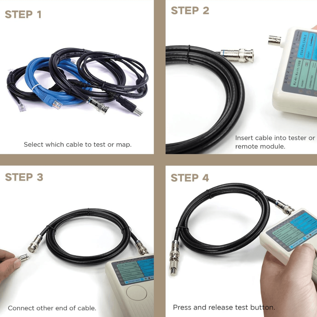 Ezlink NF-3468, multi-function 4 in 1 Cable Tester for RJ-45, RJ-11, USB, and BNC. Part of the repairing tools collection.