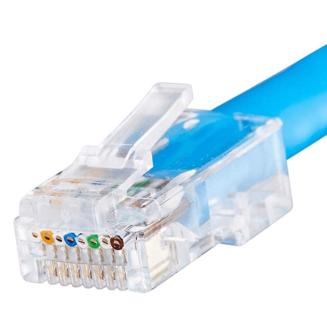 A pack of 100 high-quality EzLink RJ45, Cat6, Cat5 Ethernet pass-through plugs; essential tools for Ethernet cable repair.