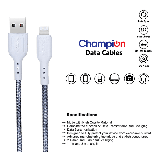 White 1M Type-C Braided Cable from Mobile cables collection, Wired 2.5A USB-C and Data Sync Cable with Type-C Pin