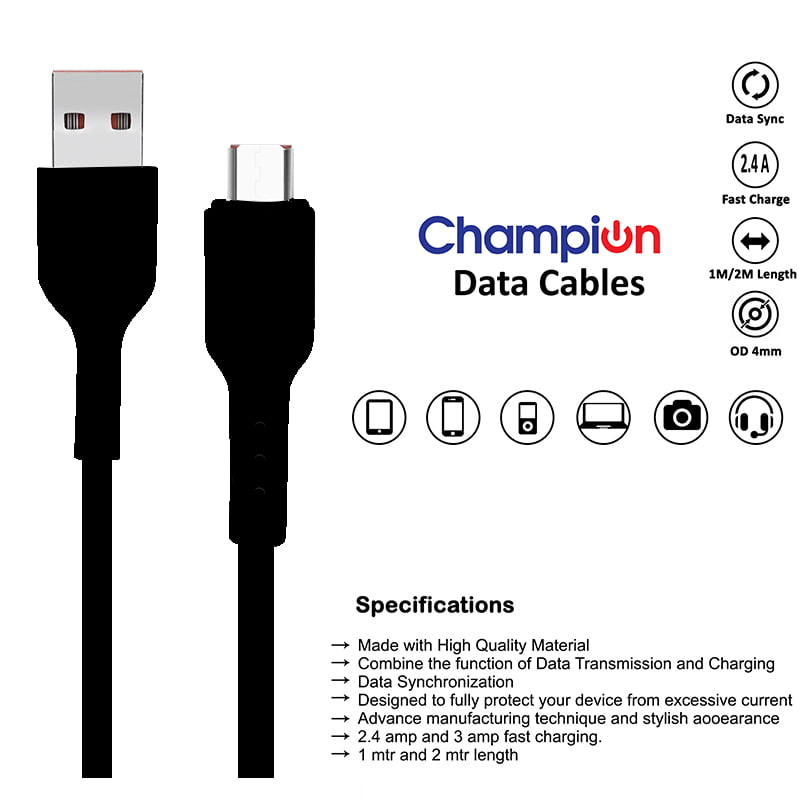 Black 3A wired Micro USB Cable of 1.25m length from the Mobile cables collection, facilitating fast charging