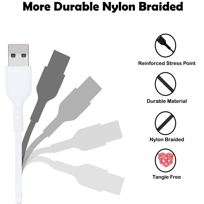 White Type-C Data and Fast Charging Cable from Mobile Cables collection, 1.25m length, wired, 20g weight, suitable for Android