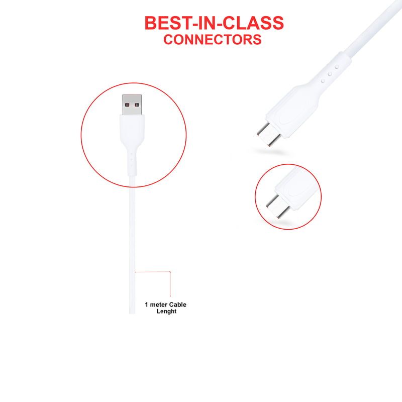 White Type-C Data and Fast Charging Cable from Mobile Cables collection, 1.25m length, wired, 20g weight, suitable for Android