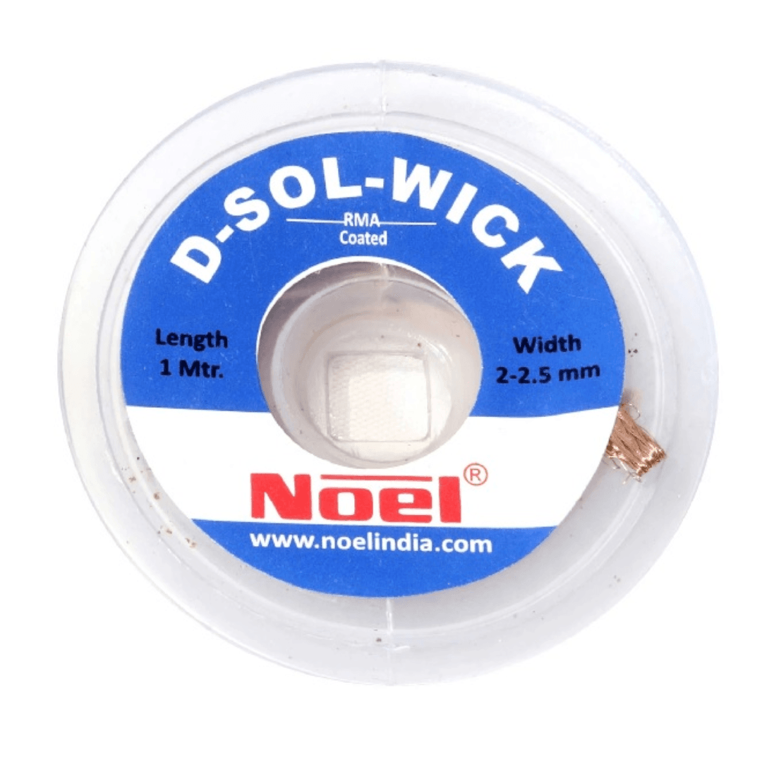 Image of a single metal desoldering wick, a repairing tool used in precision desoldering and circuit board maintenance. Also known as D-SOL-WICK.