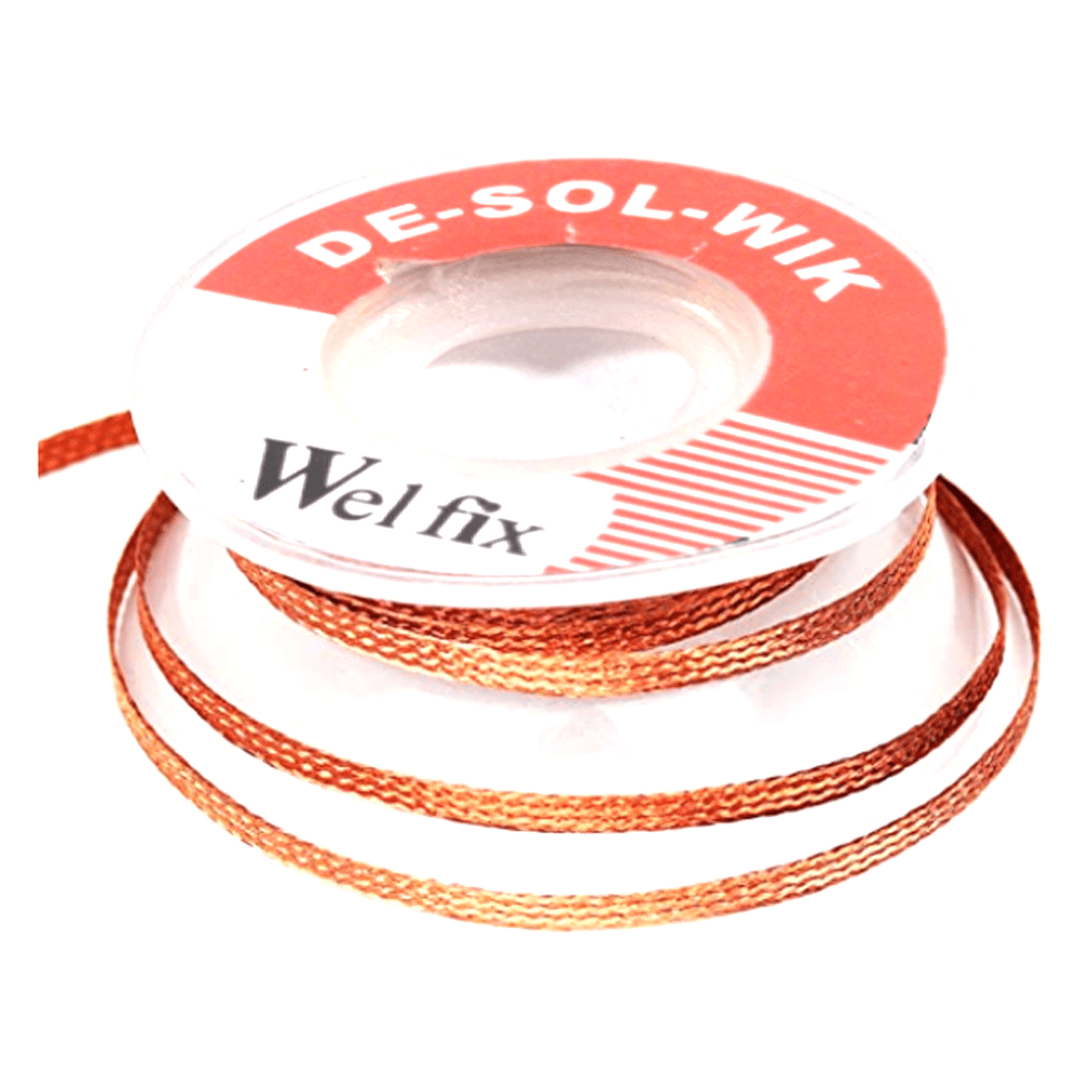 Welfix DE Soldering Braid, a 1-piece metal desoldering wire, useful as a solder remover and PCB repair tool, part of soldering iron accessories.