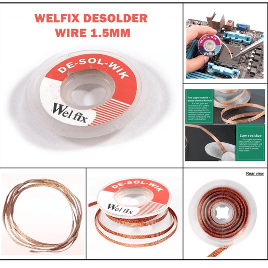 Welfix DE Soldering Braid, a 1-piece metal desoldering wire, useful as a solder remover and PCB repair tool, part of soldering iron accessories.