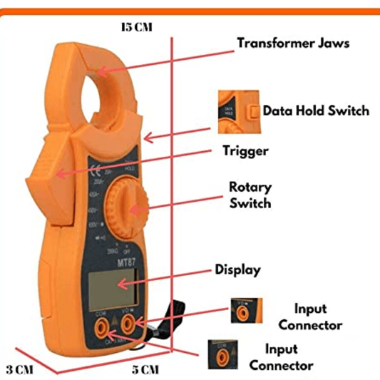 MT87 LCD Digital Clamp Meter, a plastic tool for voltage and current resistance testing, part of the repairing tools collection.