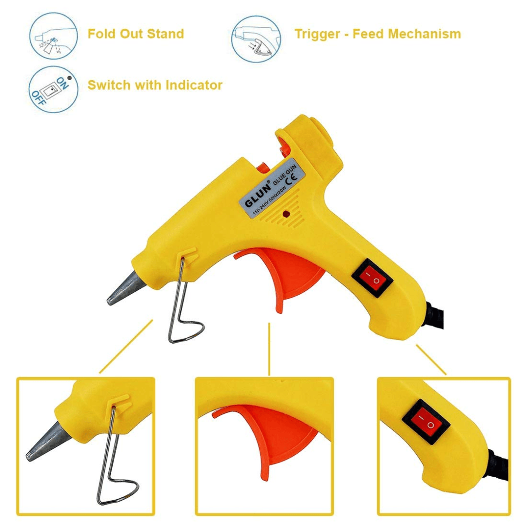 20 watt 7mm hot melt glue gun, a mobile repair tool with LED indicator and ON-OFF switch, designed for DIY crafts, home repair and hobby use