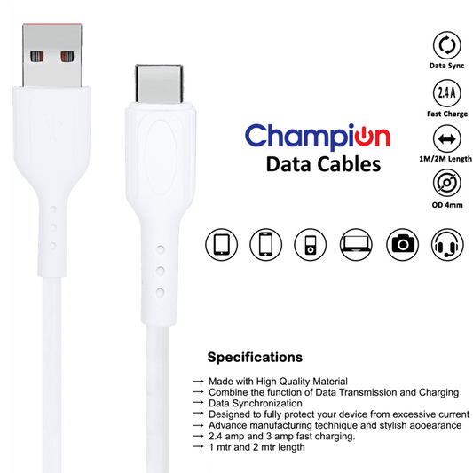 White Type-C Data Cable designed for fast Mobile Charging and Data Transfer