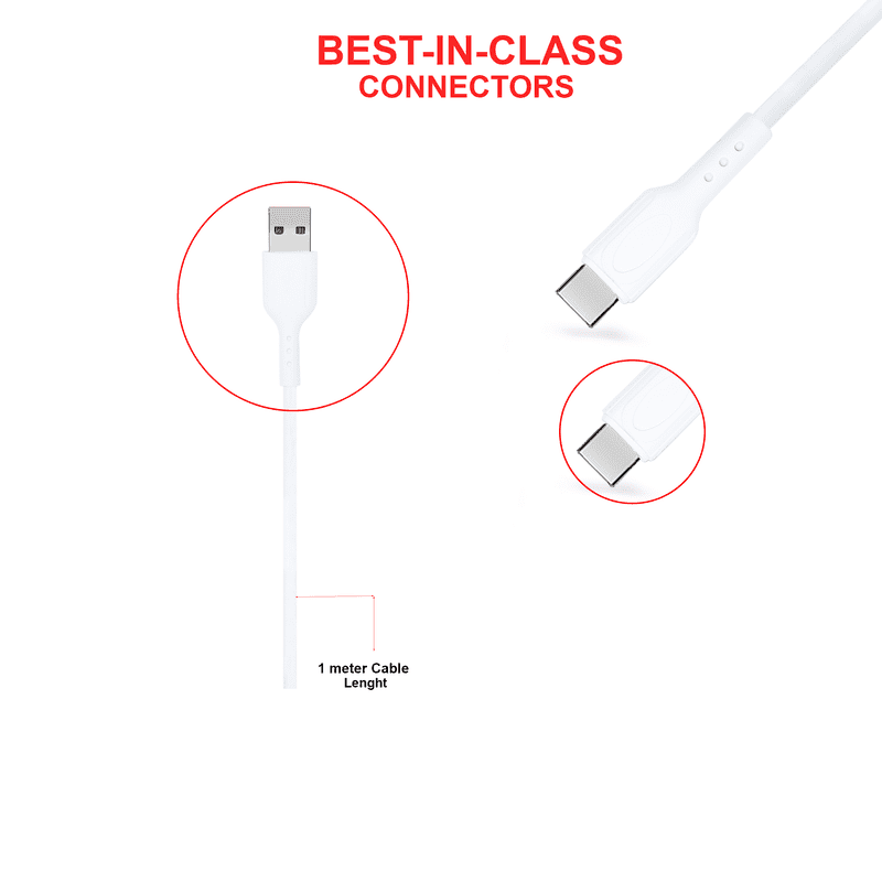 White Type-C Data Cable designed for fast Mobile Charging and Data Transfer