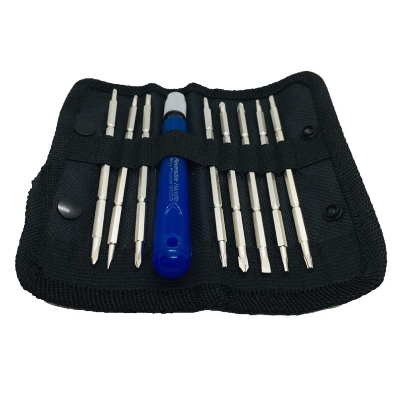 Reversible steel screwdriver set of 10, perfect for laptop and printer repairs, boxed in a plastic case for easy organization. Made of sturdy chrome vanadium.