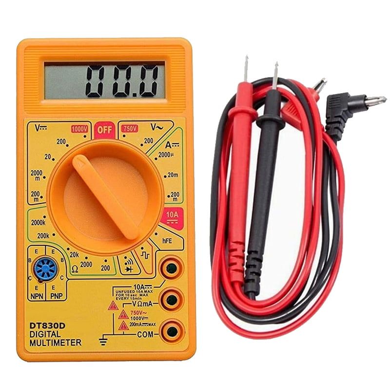 Affordable, Durable Handheld Multimeter from the Multimeter Collection. A Wired Electrical Diagnostic Tool with Test Leads, serving as a Voltage Tester.