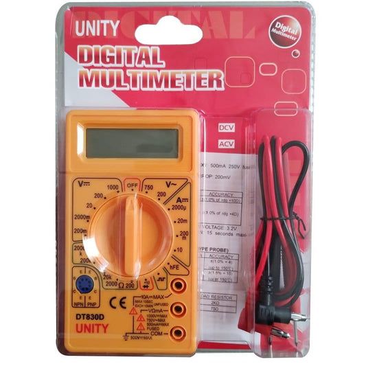 Affordable, Durable Handheld Multimeter from the Multimeter Collection. A Wired Electrical Diagnostic Tool with Test Leads, serving as a Voltage Tester.