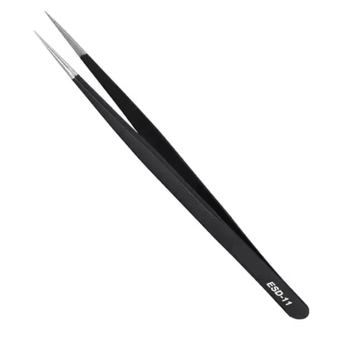 Durable black Baku ESD-11 stainless steel tweezer, one-piece repairing tool with fine tip for electronics repair and professional use