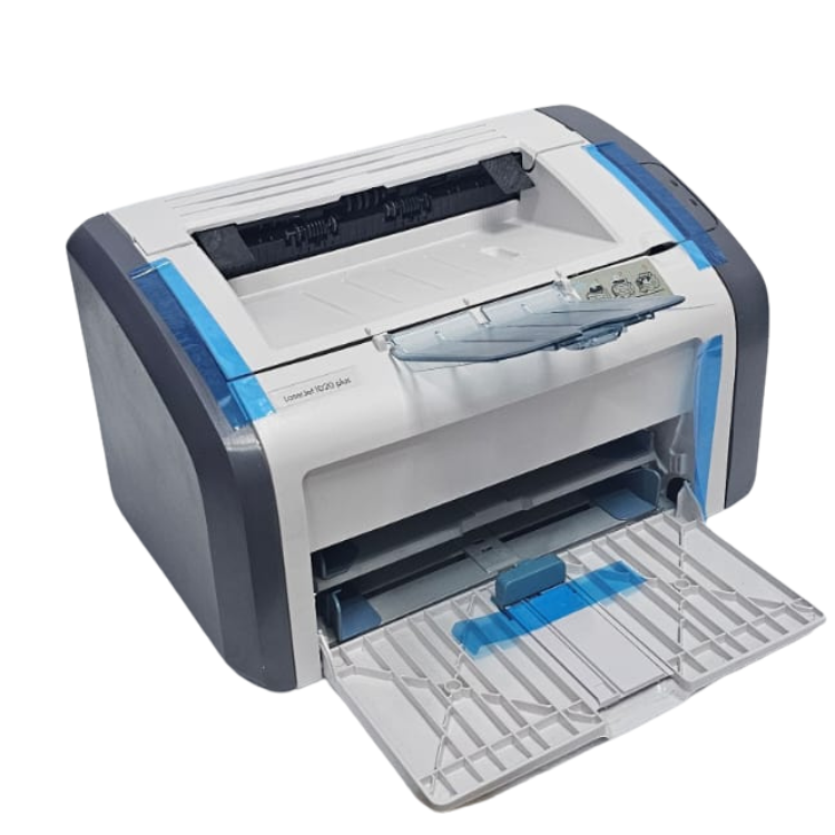 Printer with open paper tray on a white background